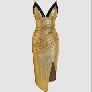 Elegant Gold Dress with Black Accents